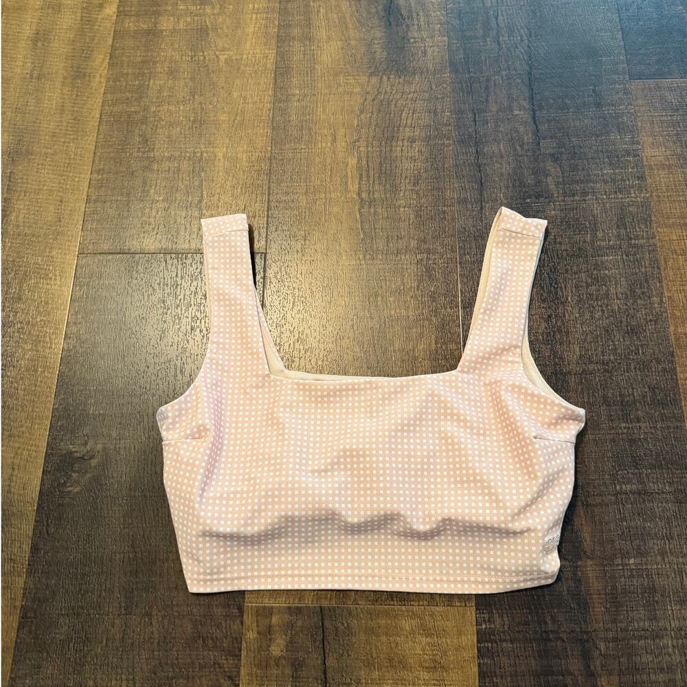 Albion Blush Pink Gingham Square Neck Bikini Swim Top Women's S